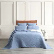 Renee Taylor Cavallo Stone washed French Linen Quilted Bed Coverlet Set Denim