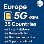 Europe & UK eSIM 35 Countries | Supports Hotspot | 5G High Speed Data | 30 Days 10-50GB | Email Delivery (20GB for 30 Days)