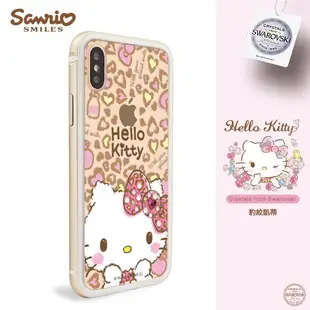 三麗鷗 Kitty iPhone Xs Max 6.5吋施華彩鑽鋁合金屬框手機殼-金色豹紋凱蒂