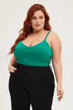 Green Singlet Top V-neck Cotton
