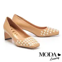 在飛比找momo購物網優惠-【MODA Luxury】氣質編織羊皮方頭高跟鞋(米白)