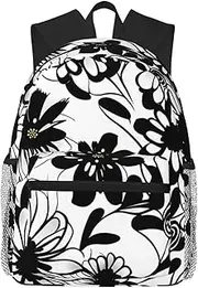 [EdWal] Black and White Flowers print Business Laptop Backpack For Men,Travel Backpack College Backpacks for 15.7 Inch, Black, One Size