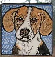 Beagle Windshop Stained Glass Dog Suncatcher Kiln Fired 4"x4" #299
