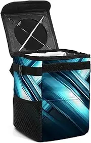 Car Trash Can with Lid,Bag Hanging Storage Pockets Leak-Proof,Portable Garbage Bin,Abstract Modern Stripes