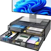 HUANUO 2 Tier Monitor Stand, Metal Monitor Riser With Drawer, Desk Organizer,