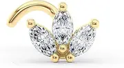 [Lavari Jewelers] 20 Gauge Three Stone Curved Nose Stud for Women - 14k Yellow Gold Cubic Zirconia Nose Ring - Unisex Hypoallergenic Nostril Piercing Jewelry - 20G Body Piercing for Men