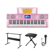 Donner DEK-610s Portable Piano Keyboard 61 Keys for Beginner with keyboard stand, bench, music stand, microphone, adapter - Pink