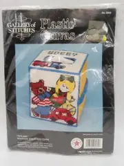 VTG Bucilla Plastic Canvas Toyland Boutique Tissue Box Cover Sealed Canvas Kit