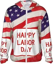 [BWLHJKE] Men's Sun Shirts UPF 50+ Happy Labor Day Sun Protection Hoodie Lightweight Long Sleeve Rash Guard