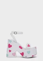 [Daisy Street] Heart Print Chunky Platform Mules