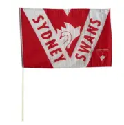 SYDNEY SWANS AFL TEAM LOGO LARGE GAME DAY SUPPORTER FLAG ON WOODEN STICK