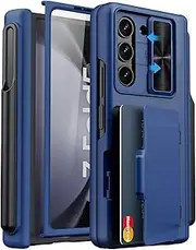 [SIXBOX] for Samsung Galaxy Z Fold 5 Case & S Pen Holder & Hinge Protection & Camera Cover, Built-in Card Holder & Screen Protector, Durable Multifunctional Wallet Phone Case for Z Fold 5 2023, Blue