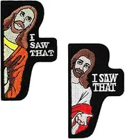[Zcketo] 2 Pack I Saw That Funny Jesus Sayings Patch, Cool Trendly Meme Biker Embroidered Emblem Badge Hook Looped Patch for Backpacks,Jackets,Jeans,Clothes,Bags,Vest, Pants,Dog Harness