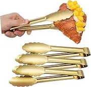 FUNNETOYU 4pcs Stainless Steel Serving Tongs Kitchen Utensils for Buffet Appetizers and Cooking Non Slip Grip Design for Frying and Salad Serving