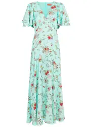 Kitri Tallulah Printed Satin Maxi Dress - Mint - 14 (UK14 / L) 14 (UK14 / L)