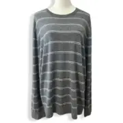 Theory Pullover Sweater Wool Blend Striped Long Sleeve White Gray W US XXL NWOT