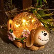 Garden Puppy Statues Outdoor Decor, Solar Lights Outdoor Statue Garden Decorations Solar Dog Ornaments for Patio Yard Lawn Decor Birthday Housewarming Garden Gift