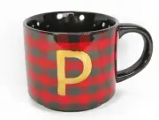 Monogram Letter Initial P 14oz Coffee Mug Threshold Checkered Red Plaid