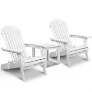 Gardeon 3PC Adirondack Outdoor Table and Chairs Wooden Foldable Beach Chair White