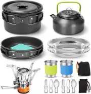 Camping Cooker Set Cookware Kit Outdoor Pan Stove Kettle Cups Tableware Tourist