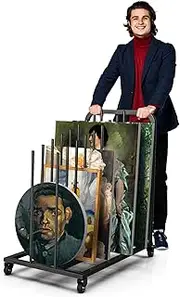 mosegor Art Canvas Storage Rack with Wheels，Iron Art Storage Easel with Wheels，adjustable Art Drying Painting Rack，Suitable for drying canvas boards, painting boards, crafts（black）