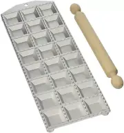 24-Hole Aluminum Square Ravioli Maker with Rolling Pin