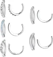 [NEWITIN] 5 Pieces 14G Clicker Belly Button Rings 316L Surgical Steel Navel Rings Cubic Zirconia Belly Piercing Jewelry Reverse Curved Navel Barbell for Women, Metal, cubic-zirconia