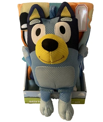 Bluey Bath Towel 25”x50” & Buddies 4”x12” Set Tub Pool Beach Water Play 3+