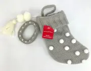 Letter O Knit Monogram Mini Stocking Grey Wondershop Holiday Xmas Polka Dots 8"