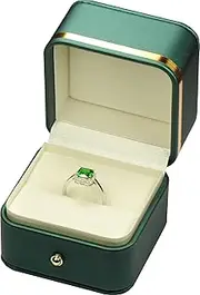 [The Jewellery Pak] Ring Box for Wedding Proposal Engagement for Men Women Luxury Soft Touch Premium Green Color PU Leather Ring Jewelry Gift Holder Box with Elegant Gold Trim and Gold Button Design Ring Gift Box