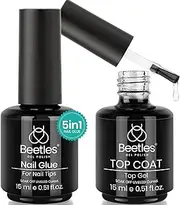 Beetles Gel Polish 2 in 1 Nail Glue Base Gel and No Wipe Top Coat Kit 2PCS 15ML for Gel Nails and Gel Nail Polish Easy Nail Extension Gel, Soak Off LED Gel Shine Finish and Long Lasting