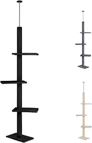 BEASTIE Cat Tree 230-286cm Floor-to-Ceiling Adjustable Cat Tower, Multi-Level Scratcher Tower, Condo Play House Wood Furniture for Kittens Climbing, Black