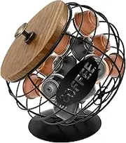 Iron Coffee Pod Holder, with Wood Lid, Large Capacity Coffee Pod Storage Basket, Innovative Spherical Shape, for Home Office Kitchen Countertop, Coffee Bar Décor (Blacklack)