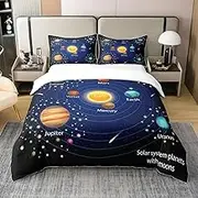 Outer Space Children's Cotton Duvet Cover, Boys Starry Sky Galaxy, 100% Cotton Set, Planet Space Bedding Set for Girls, Bedroom Decor, Solar System Cosmos Comforter Cover, Blue Purple