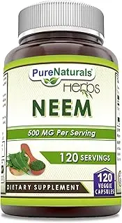 Pure Naturals Neem (Made with Organic Neem Leaf) 500 mg, Veggie Capsules -Supports Digestive Functions* -Supports Skin Health* -Promotes Detoxification of Blood* (120 Count)