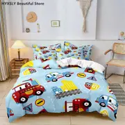 a1012 Bed Sheets CuteBoys Bedding Set Car Track Pattern Duvet Cover Set Children Bed Cover Comforter Cover Pillow Case3-Piece Bedding Set (1 Duvet Cov