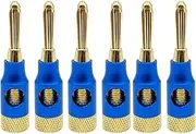 CCWUTQF 6PCS 4mm 24K Copper Gold Plated Speaker Banana Plugs Banana Connector 4mm Banana Jack Match with 4mm Binding Post(Blue 6Pcs)