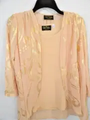 Bob Mackie Wearable Art Twinset Peach & Gold Sheer Blouse &Tank Top Sz Small NWT