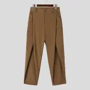 INCERUN Spring Men's Fashion Wide Leg Long Jogger Pants Solid Color Casual Loose Maxi Trousers Plus Size camel M