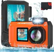 8K 70MP 33ft Underwater Digital Camera, 32GB Card Dual-Screen, Diving/Snorkeling