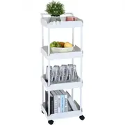VEVOR 4-Tier Rolling Utility Cart, Kitchen Cart with Lockable Wheels, Multi-Functional Storage Trolley with Handle for Office, Living Room, Kitchen, M