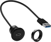 QIANRENON USB3.0 to USB C Embedded Mount Adapter Short Cable 5Gbps USB3.0 Male to Type C Female Threaded Fixed Panel Mount Connector Cable 5V/3A Charging, for Car Dashboard Desktop, 30cm/11.8in