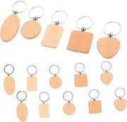 Angoily 15Pcs Assorted Shape Wooden Key Tags with Ring Unfinished Keychains for DIY Craft Key Rings for and Engraving Durable Blanks Keychain