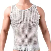 [KEOYA] Men Fishnet Tank Top Mesh Sheer Crop Top Transparent Muscle Shirts for Workout Club Casual