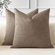 JOTOM Set of 2 Cushion Covers 60x60 cm Linen Coffee Brown Decorative Throw Pillow Covers 24x24 Inch Square Cushion Case Home Decor Pillowcases for Couch Sofa Living Room Bed (Coffee Brown), DMBKHUK0108