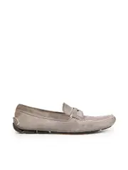 Grey Suede Logo Loafers