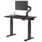 Desky Dual Mini Sit to Stand Burnished Wood Desk 1000x600mm Matte Black Frame