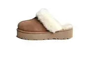 100% Australian Merino Sheepskin Womens Platform Scuffs Moccasins Slippers Winter Slip On UGG in Chestnut