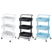 3Tier Trolley Shelf Organiser with Wheels Removable Storage Cart for Home Office