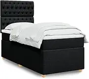 vidaxl Black Box Spring Bed - Single King with Pocket Spring Mattress & Adjustable headboard - Polyester Fabric, Engineered Wood Frame, Medium Firmness, Washable Topper